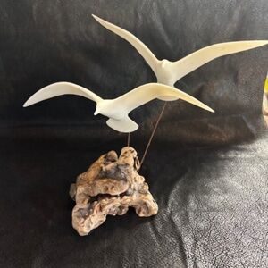 John Perry vintage 1970's Seagull in Flight Art piece burl wood-